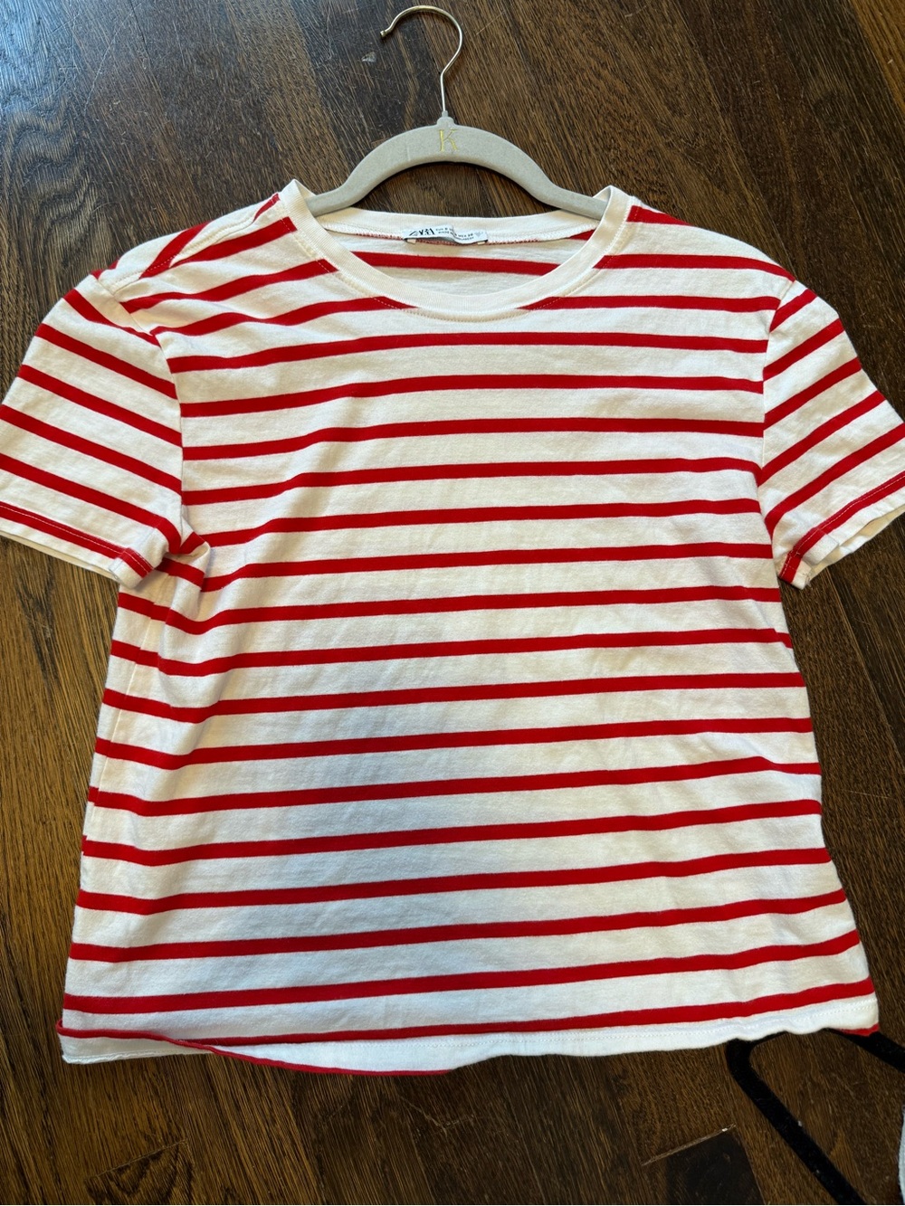 Zara Red & White Striped Short Sleeve Tee